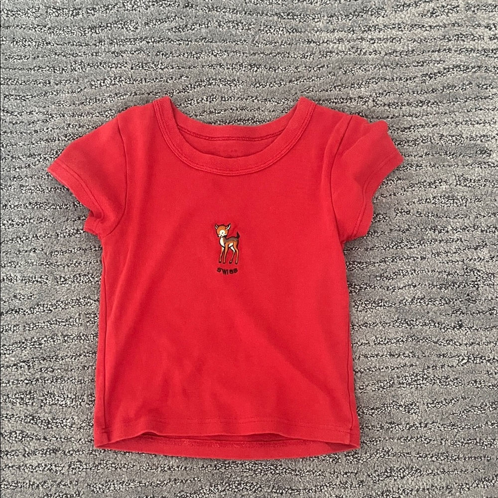 Brandy Melville Red Crop Top with Embroidered Design